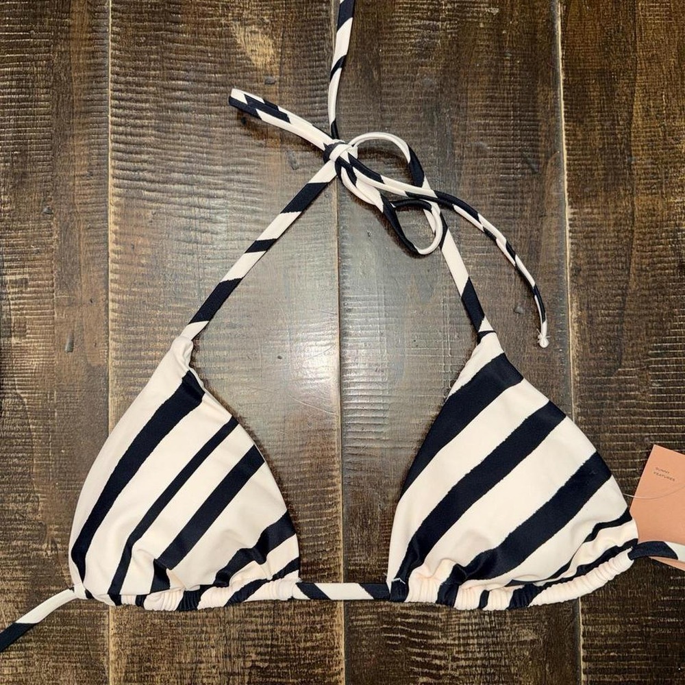 Shade & Shore White and Black Striped Triangle Bikini Top Adjustable Tie Straps